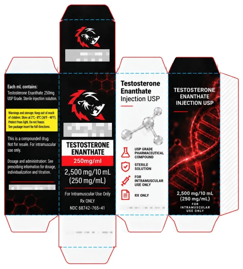 Non-peptide carton print reference shown unfolded, with outer dimension annotations removed and brand names mosaicked
