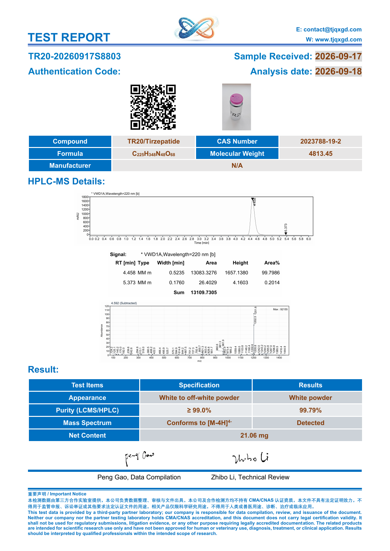TR20 sample report TR20-20260917S8803